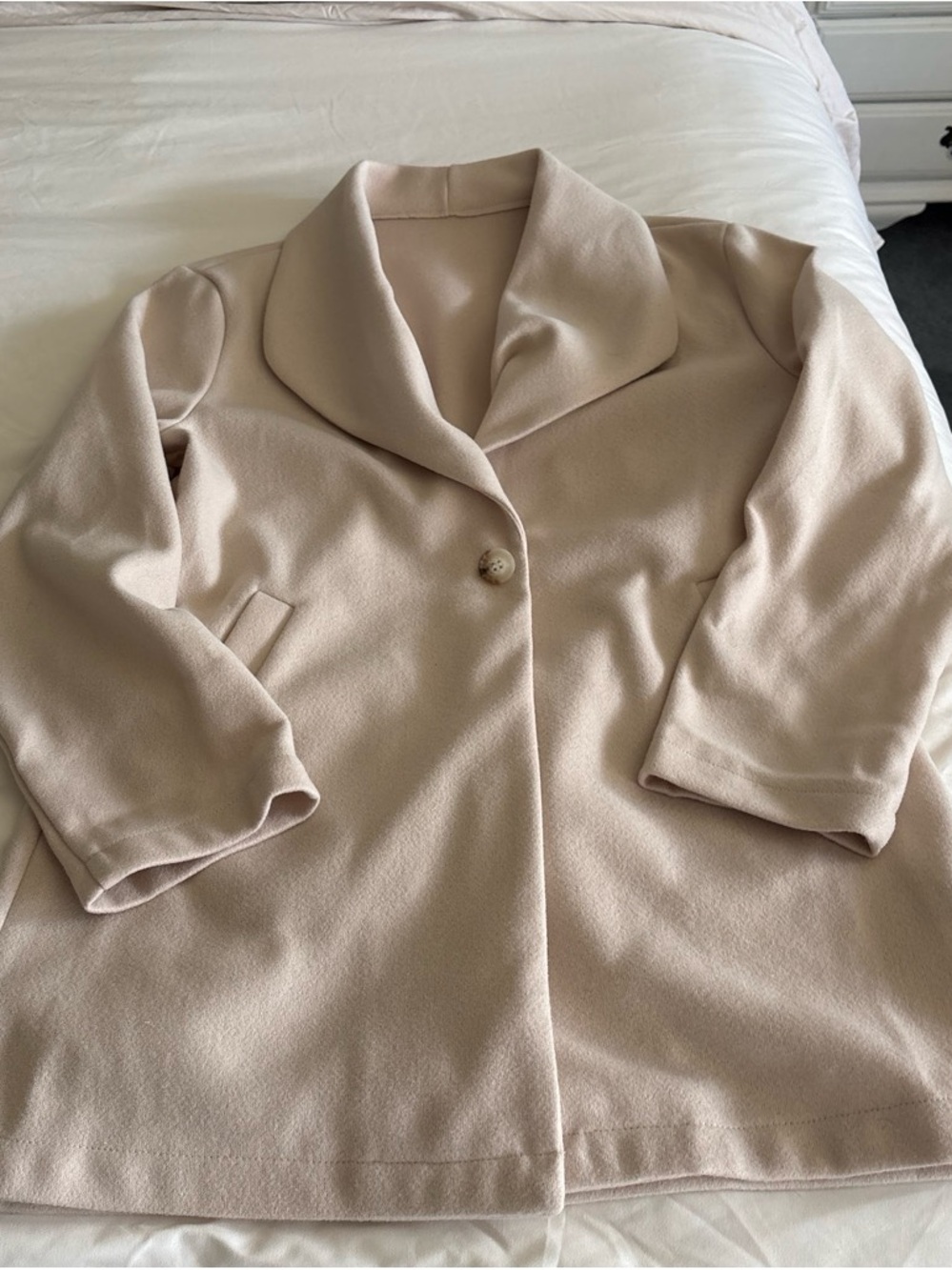 SHEIN Light Beige Single-Button Shawl Collar Pea Coat